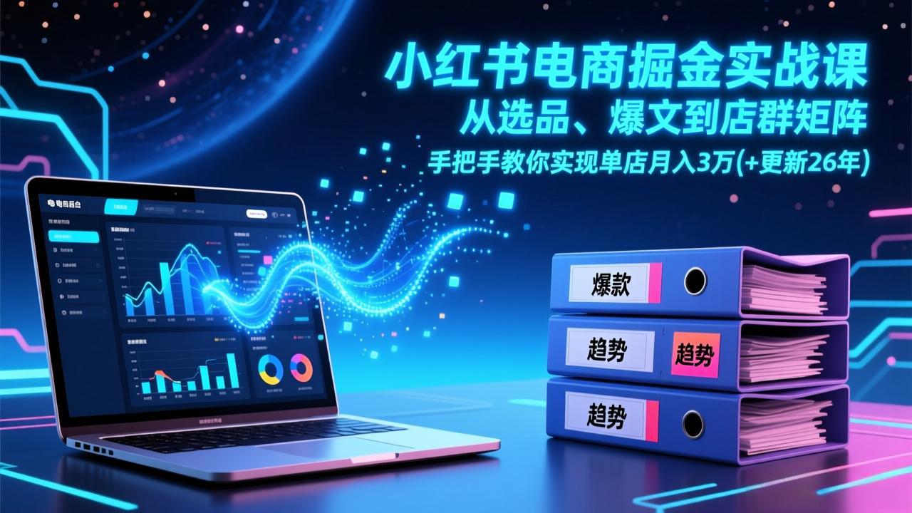 小红书电商掘金实战课，从选品、爆文到店群矩阵，手把手教你实现单店月入3万+(更新26年-鸿途网创资源站