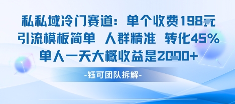私域冷门赛道单个收费198米引流模板简单人群精准 45%的转化率单人一天大概收益多张-鸿途网创资源站