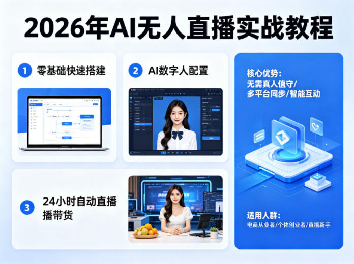 2026年AI无人直播实战教程，零基础也能快速搭建AI数字人无人直播间，实现24小时自动直播带货-鸿途网创资源站