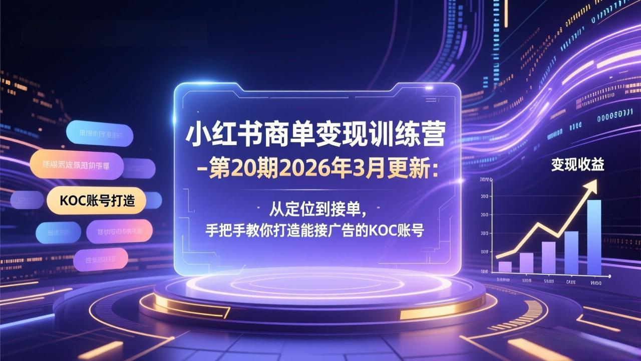 小红书商单变现训练营-第20期26年3月更新：从定位到接单，手把手教你打造能接广告的KOC账号-鸿途网创资源站