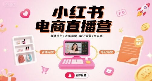 小红书电商直播营，直播带货+店铺运营+笔记运营=全电商-鸿途网创资源站