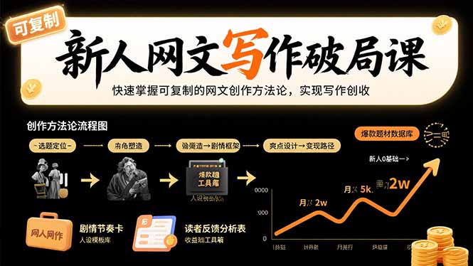 新人网文写作破局课：快速掌握可复制的网文创作方法论，实现写作创收-鸿途网创资源站