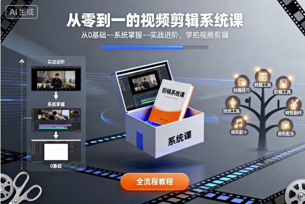 从零到一的视频剪辑系统课，从0基础–系统掌握–实战进阶，学拍视频剪辑-鸿途网创资源站