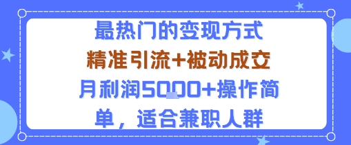 小众赛道玩法：当下最热门的变现方式，精准引流+被动成交月利润5k+操作简单，适合兼职人群-鸿途网创资源站