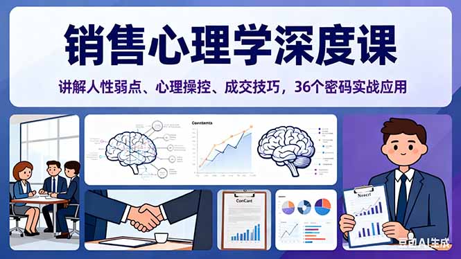 销售心理学深度课，讲解人性弱点、心理操控、成交技巧，36个密码实战应用-鸿途网创资源站