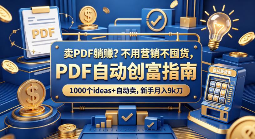卖PDF躺賺？不用营销不囤货，PDF自动创富指南，1000个ideas+自动卖，新手月入9k刀【原创双语字幕】-鸿途网创资源站