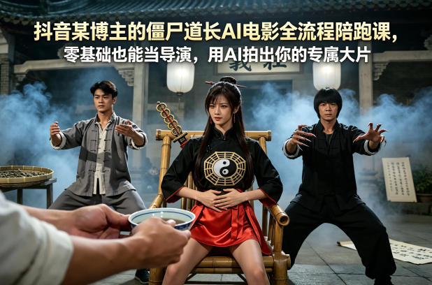 抖音某博主的僵尸道长AI电影全流程陪跑课，零基础也能当导演，用AI拍出你的专属大片-鸿途网创资源站