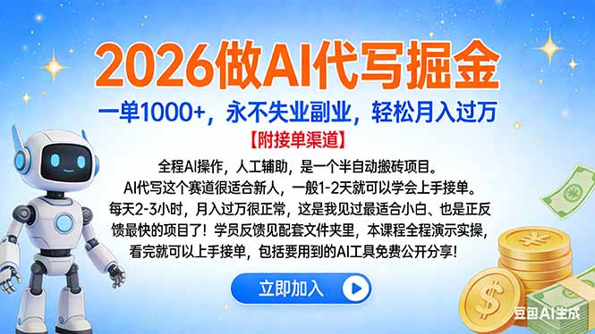2026做AI代写掘金，一单1000+，永不失业副业，轻松月入过万-鸿途网创资源站