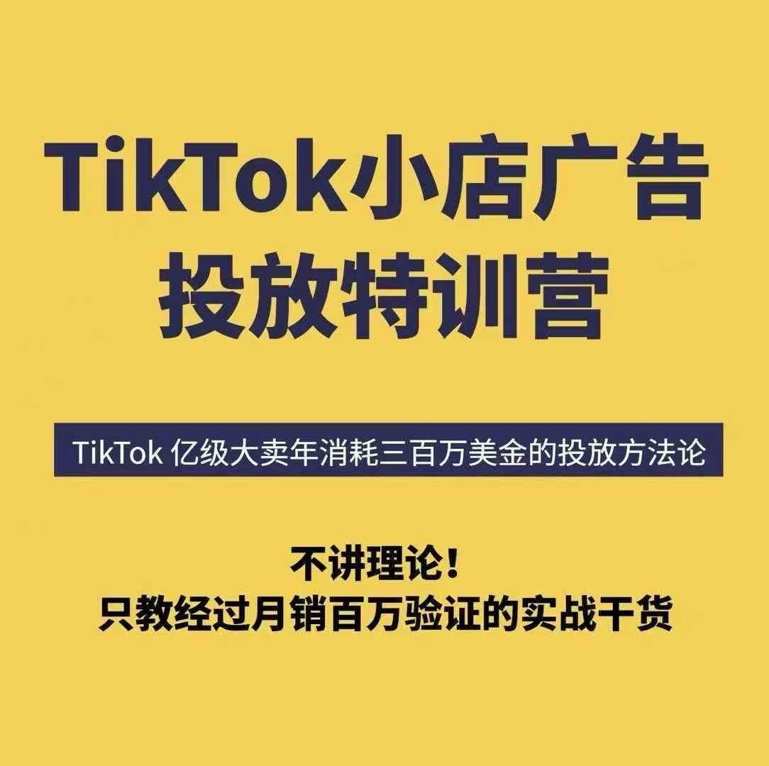 TikTok小店广告投放特训营，6天破局计划专治各种“投不动”，教你经过月销百万验证的实战干货-鸿途网创资源站