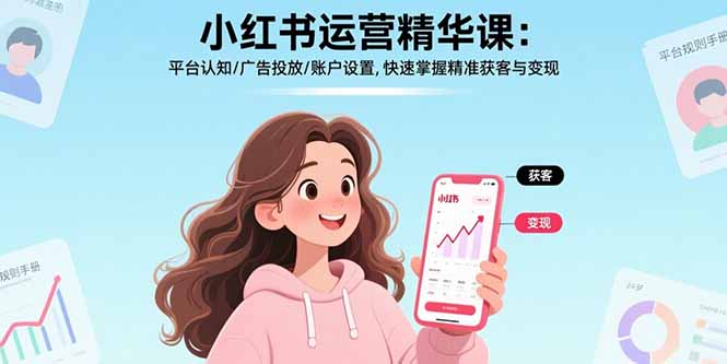 小红书运营精华课:平台认知/广告投放/账户设置,快速掌握精准获客与变现-鸿途网创资源站