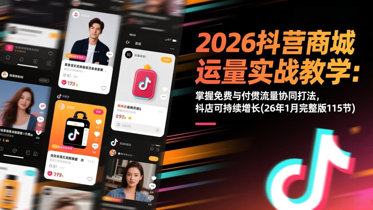 2026抖音商城运营实战教学：掌握免费与付费流量协同打法，抖店可持续增长(26年1月完整版115节-鸿途网创资源站