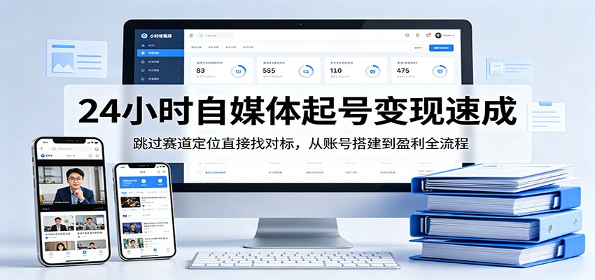 24小时自媒体起号变现速成，跳过赛道定位直接找对标，从账号搭建到盈利全流程-鸿途网创资源站