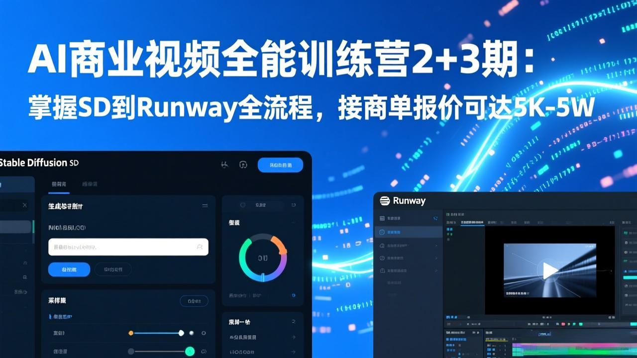 AI商业视频全能训练营2+3期：掌握SD到Runway全流程，接商单报价可达5K-5W-鸿途网创资源站