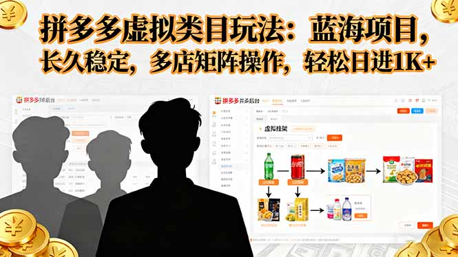 拼多多虚拟类目玩法，蓝海项目，长久稳定，多店矩阵操作，轻松日进1K+-鸿途网创资源站