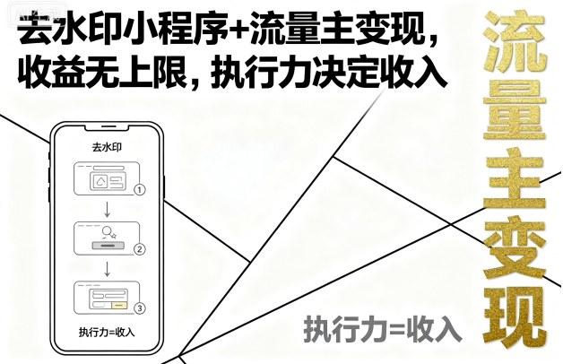 去水印小程序+流量主变现，收益无上限，执行力决定收入-鸿途网创资源站
