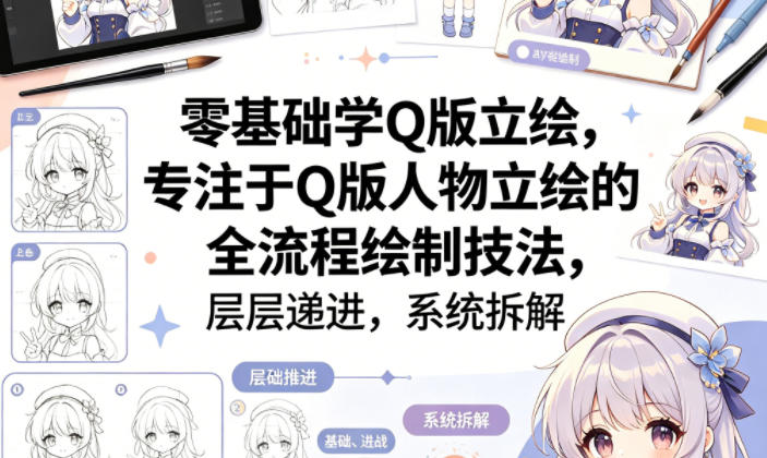 零基础学Q版立绘，专注于Q版人物立绘的全流程绘制技法，层层递进，系统拆解-鸿途网创资源站
