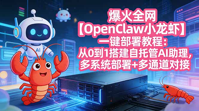 爆火全网【OpenClaw 小龙虾】一键部署教程：从0到1搭建自托管AI助理，多系统部署+多通道对接-鸿途网创资源站