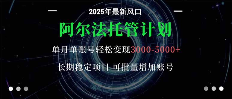 阿尔法托管计划 单账号月入3000-5000，长期稳定项目，新手小白轻松上手。-鸿途网创资源站