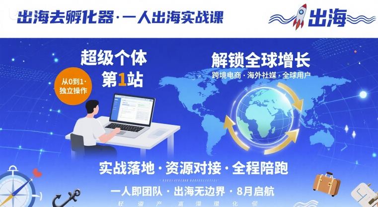 出海去孵化器，一人出海实战课，超级个体第1站，解锁全球增长-鸿途网创资源站