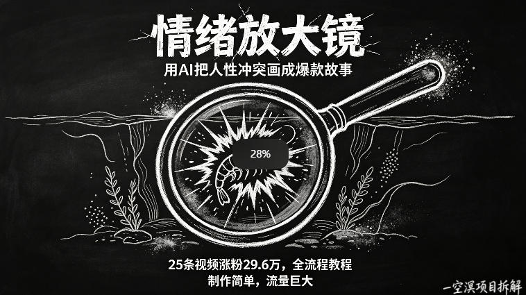 AI制作“情绪放大镜“视频，25条视频涨粉29.6W粉，流量巨大，制作简单，全流程教程-鸿途网创资源站