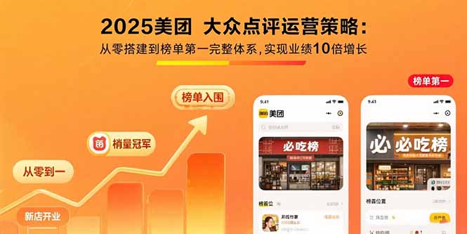 2025美团 大众点评运营策略:从零搭建到榜单第一完整体系,实现业绩10倍增长-鸿途网创资源站