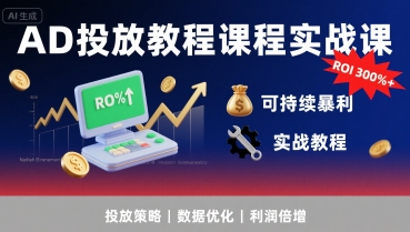 AD投放教程课程实战课，实现广告ROI300%+可持续暴利-鸿途网创资源站