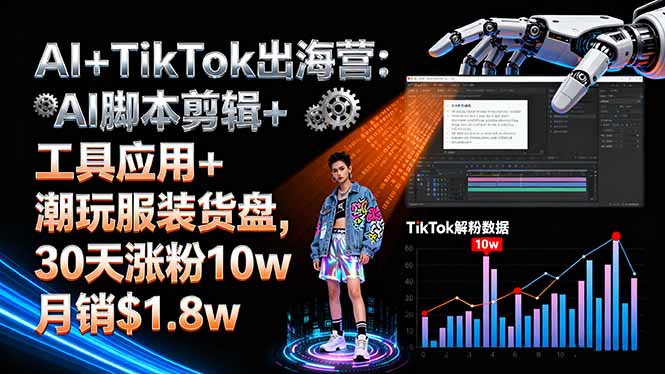 AI+TikTok出海营:AI脚本剪辑+工具应用+潮玩服装货盘,30天涨粉10w月销$1.8w-鸿途网创资源站