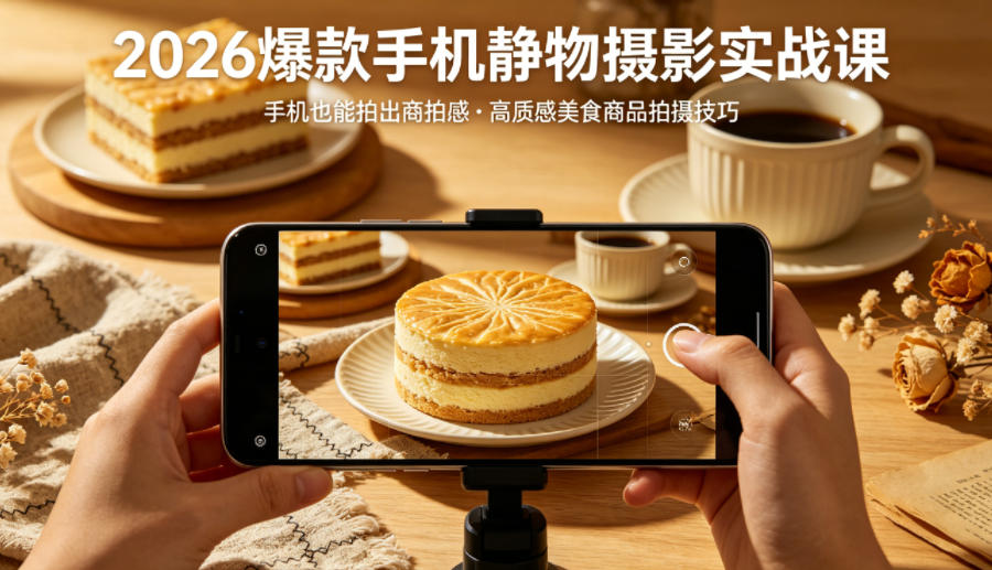2026爆款手机静物摄影实战课，手机也能拍出商拍感，学会拍出高质感美食商品-鸿途网创资源站