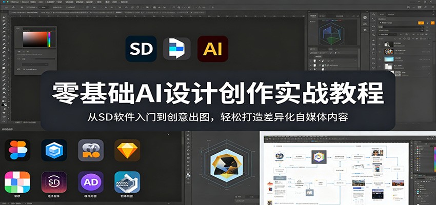 零基础AI设计创作实战教程：从SD软件入门到创意出图，轻松打造差异化自媒体内容-鸿途网创资源站