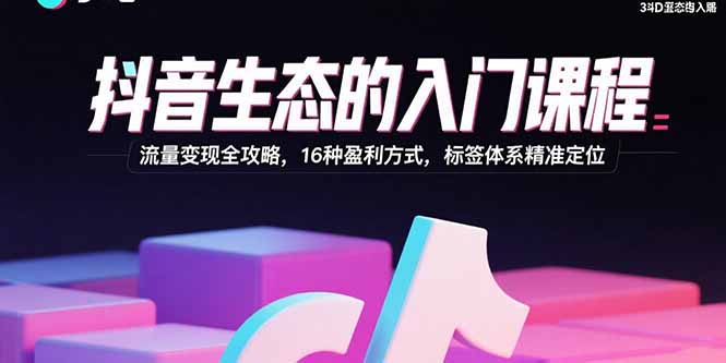 抖音生态的入门课程：流量变现全攻略，16种盈利方式，标签体系精准定位-鸿途网创资源站