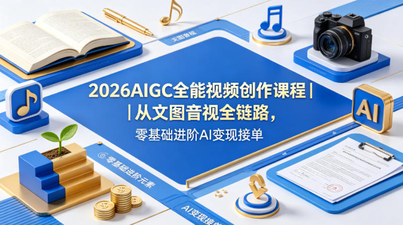 2026AIGC全能视频创作课程｜从文图音视全链路，零基础进阶AI变现接单-鸿途网创资源站