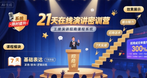 21天在线演讲密训营，王牌演讲招商课程系统-鸿途网创资源站