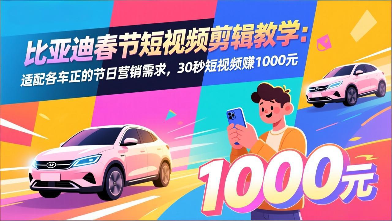 比亚迪春节短视频剪辑教学：适配各车企的节日营销需求，30秒短视频赚1000元-鸿途网创资源站