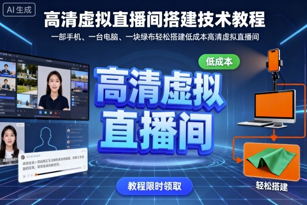 高清虚拟直播间搭建技术教程，一部手机、一台电脑、一块绿布轻松搭建低成本高清虚拟直播间-鸿途网创资源站