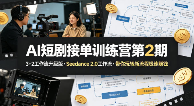 AI短剧接单训练营第2期，3+2工作流升级版，Seedance 2.0工作流，带你玩转新流程极速賺钱-鸿途网创资源站