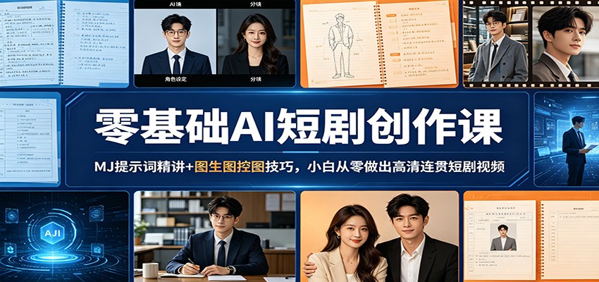 零基础AI短剧创作课：MJ提示词精讲+图生图控图技巧，小白从零做出高清连贯短剧视频-鸿途网创资源站