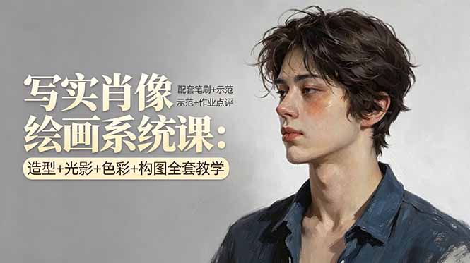 写实肖像绘画系统课：造型+光影+色彩+构图全套教学，配套笔刷+示范+作业点评-鸿途网创资源站