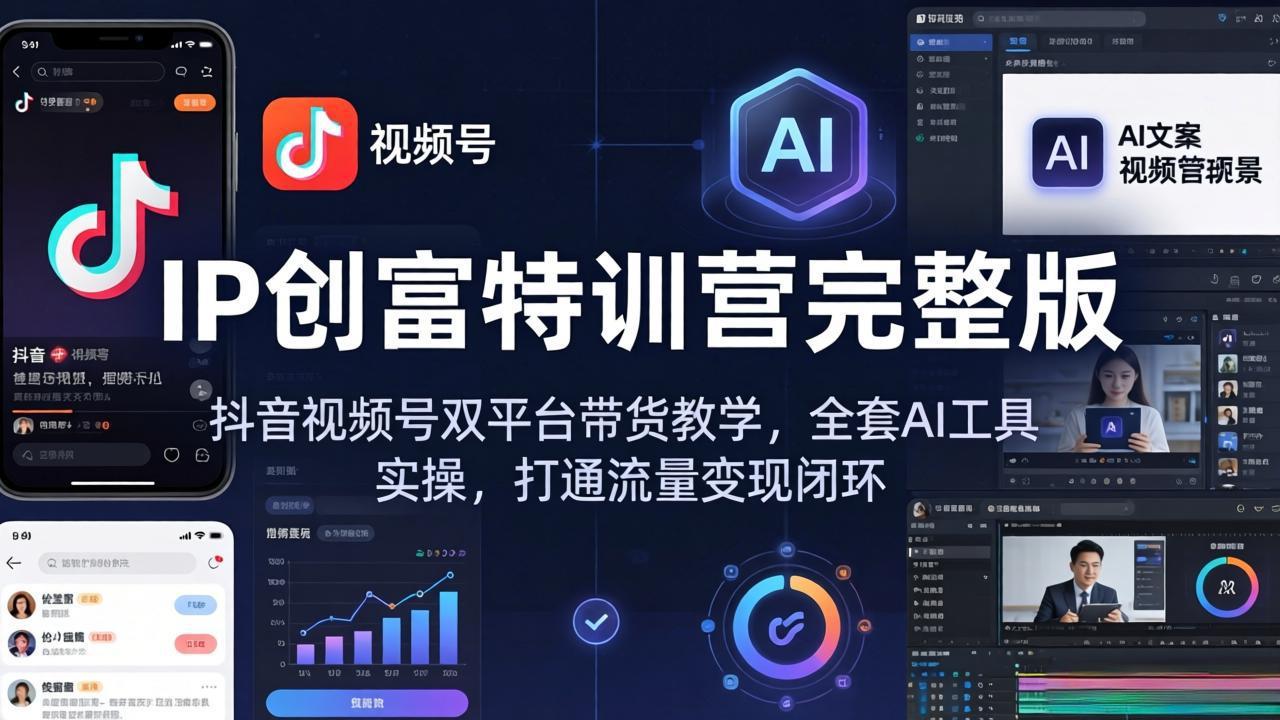 IP创富特训营完整版：抖音视频号双平台带货教学，全套AI工具实操，打通流量变现闭环-鸿途网创资源站