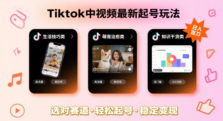 Tiktok中视频最新起号玩法，想要日入百刀，做好这几个赛道就可以了-鸿途网创资源站