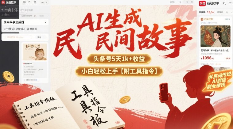 AI生成民间故事，头条号5天1k+，小白轻松上手【附工具指令】-鸿途网创资源站