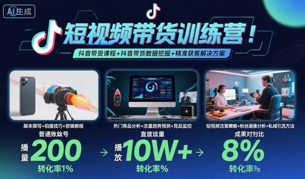 短视频带货训练营，抖音带货课程+抖音带货数据挖掘+精准获客解决方案-鸿途网创资源站