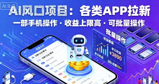 AI风口项目，各类APP拉新，一部手机就可以操作，收益上限高，可批量操作-鸿途网创资源站