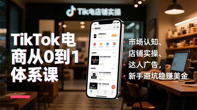 TikTok电商从0到1体系课，市场认知、店铺实操、达人广告，新手避坑稳赚美金-鸿途网创资源站