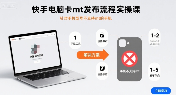 快手电脑卡mt发布流程实操课，针对手机型号不支持mt的手机-鸿途网创资源站