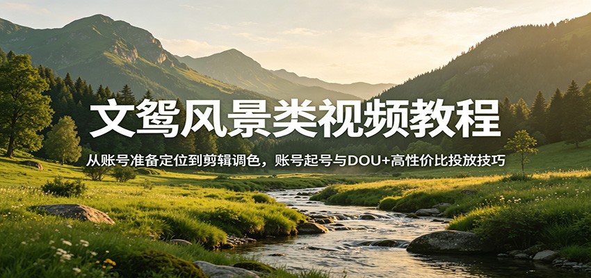 文鸳风景类视频教程：从账号准备定位到剪辑调色，账号起号与DOU+高性价比投放技巧-鸿途网创资源站