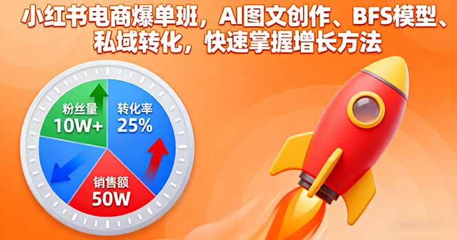 小红书电商爆单班，AI图文创作、BFS模型、私域转化，快速掌握增长方法-鸿途网创资源站