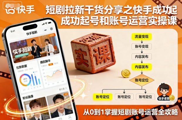 短剧拉新干货分享之快手成功起号和账号运营实操课-鸿途网创资源站