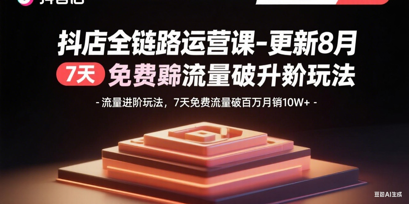 抖店全链路运营课-更新8月：流量进阶玩法，7天免费流量破百万月销10W+-鸿途网创资源站
