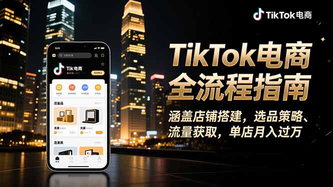 TikTok电商全流程指南，涵盖店铺搭建、选品策略、流量获取，单店月入过万-鸿途网创资源站