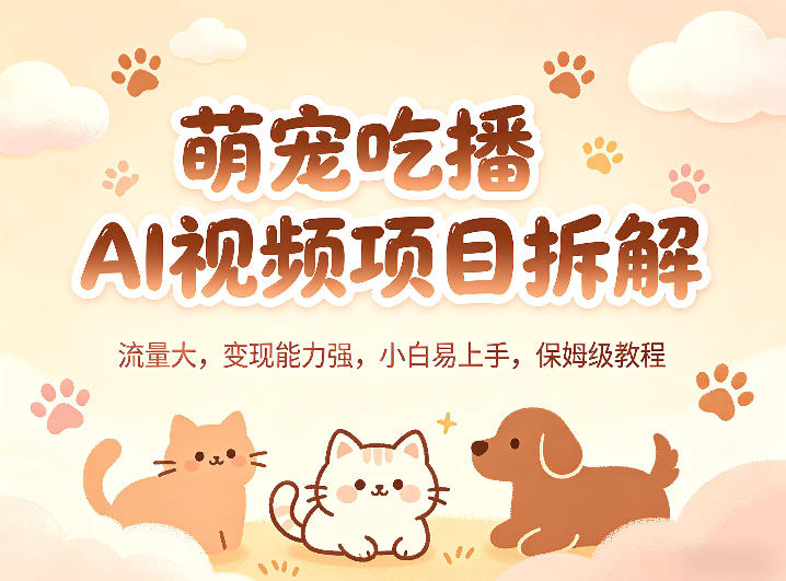 萌宠吃播AI视频项目拆解，流量大，变现能力强，小白易上手，保姆级教程-鸿途网创资源站